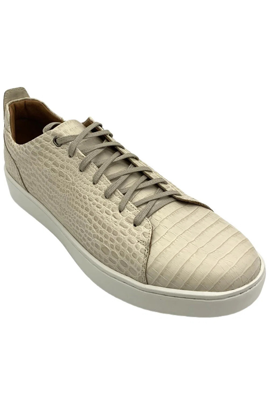 Donald Pliner Men's Alan Embossed Crocco Sneakers Off White - Medium